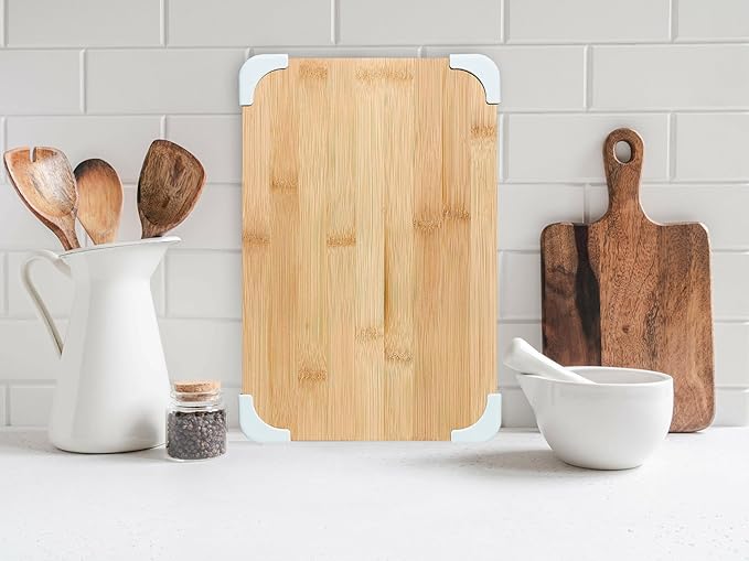 COOK WITH COLOR Non-Slip Cutting Board Set – Kitchen Essentials with Easy Grip Handle for Meat, Veggies, and Fruits, 3 Cutting Boards, Bamboo Non-Slip Sage