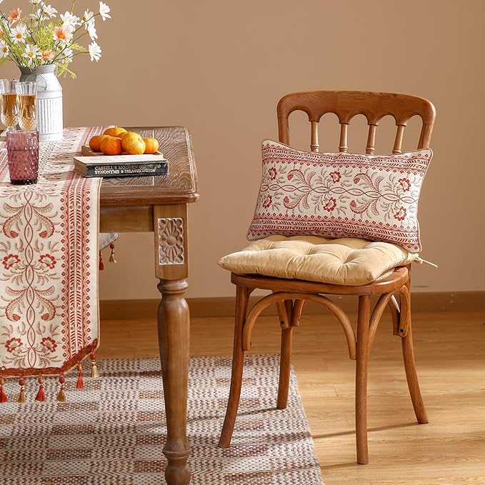 ISAENNE Design Euro Linen Rectangle Throw Pillow Covers 12"x20" Pack of 2, French Country Cushion Covers with Orange Morris Floral Pattern Decoration Pillowcases for Bed, Living Room, Outdoor, Car
