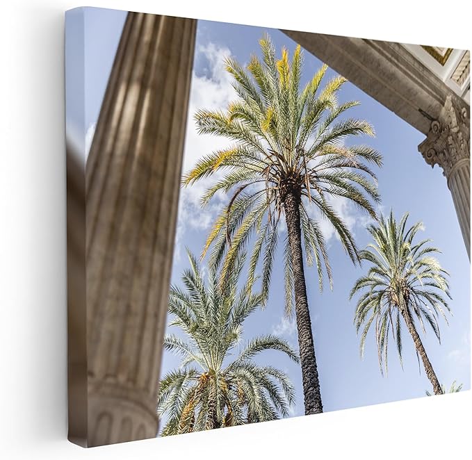 Monem Art Palermo Palm Trees Sicily Print - Tropical European Architecture Poster - Wall Decor for Living Room, Bedroom or Office - 18x24 STRETCHED CANVAS Wall Art by Mareike Bohmer