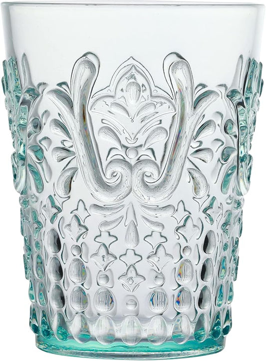 KLIFA- BLOIS- 15.2 ounce, Set of 6, Acrylic Tumbler Drinking Glasses, BPA-Free, Stackable Plastic Drinkware, Dishwasher Safe, Vintage Looking Cups, Light Teal