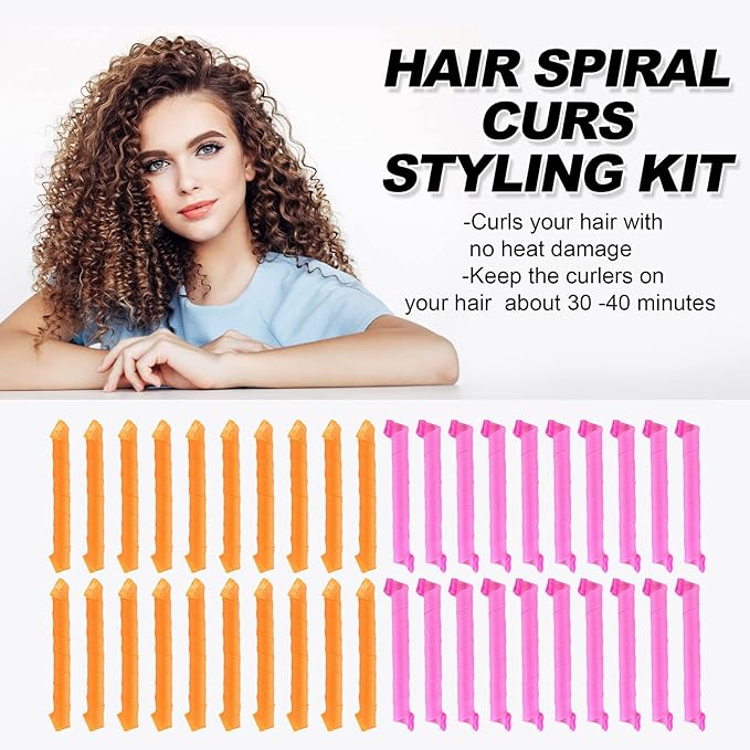 40pcs Heatless Spiral Hair Curlers for Long Hair - Heatless Curls Overnight 22inch Magic Hair Rollers No Heat Curlers for Women Kids