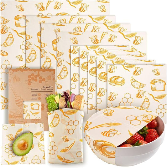 Beeswax Wraps for Food – 9 Pack Reusable Beeswax Bread Bag & Sandwich Wrap, Organic & Eco-Friendly & Sustainable Bees Paper, Perfect Alternative to Aluminum Foil Sourdough Storage & Plastic Wrap