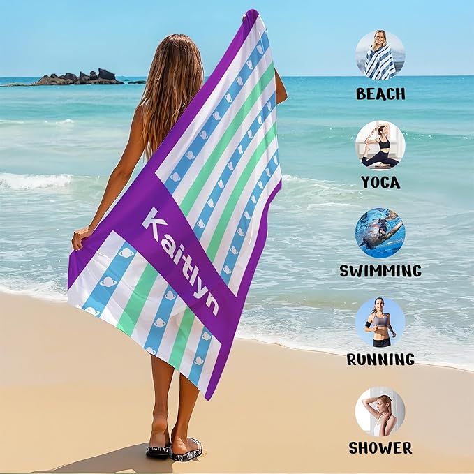 JML Custom Beach Towel with Name, Personalized Microfiber Beach Towel with Name, Large, Soft, Quick Dry & Absorbent for Swim, Pool,Adult,Summer Holiday,Vacation,Travel,Gift for Anniversary, Birthday