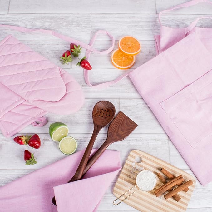 DII 100% Cotton Solid Chambray Kitchen Set, Chef Apron, Rose, 1 Piece