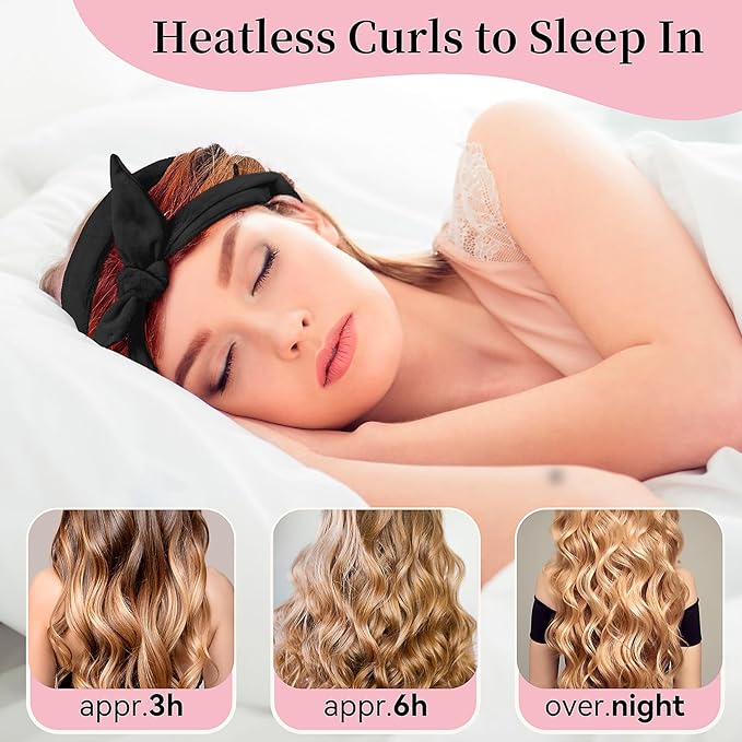 Heatless Curling Rod Headband, Upgraded 60" Extra Long Soft Hair Curlers to Sleep In, No Heat Curls for Girls Long Hair Medium Hair (Black)