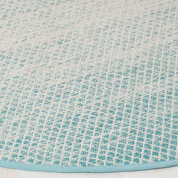SAFAVIEH Montauk Collection 4' Round Turquoise/Ivory MTK601E Handmade Cotton Entryway Foyer Living Room Bedroom Kitchen Area Rug