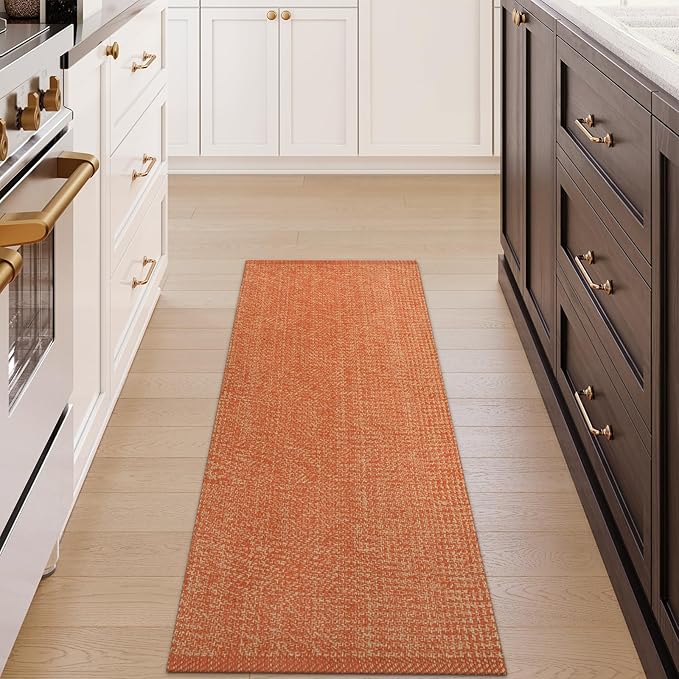 LEEVAN Washable Kitchen Rugs 2' x 4.3', Terra Cotton Woven Bathroom Rugs, Reversible Low Profile Entryway Rug, Farmhouse Front Door Mat, Boho Bedroom Carpet for Foyer Laundry/Back Door/Proch Decor