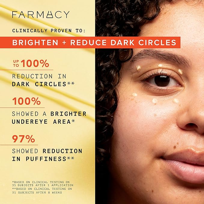 Farmacy Wake Up Honey Vitamin C Eye Cream - Brightening Under Eye Cream for Dark Circles + Puffiness - Enriched with Cranberry Peptide to Smooth Wrinkles Over Time (15ml)
