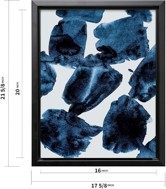 Monem Art Blue Abstract Watercolor Texture Print - Minimalist Modern Art Poster - Wall Decor for Living Room, Bedroom or Office - 16x20 Black Framed CANVAS Wall Art by Mareike Bohmer