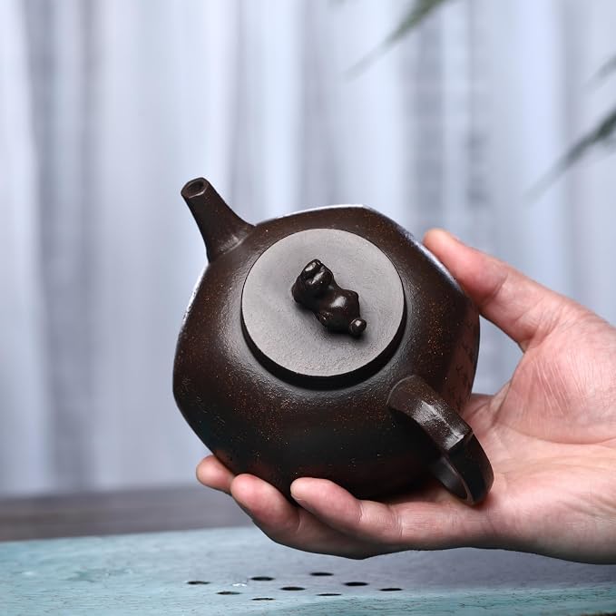 Zisha Teapot, Chinese Yixing Clay Handmade Tea Pot 8 Oz, Infuse Brew Kung Fu Loose Leaf Tea Maker -Ruishou,Golden Black Clay