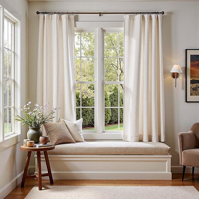jinchan Linen Curtains 72 Inch Length 2 Panels Set Light Filtering Farmhouse Curtains for Living Room Bedroom Window Drapes 6ft Long Aesthetic Decor Drapes Back Tab, Linen Natural, 50W x 72L