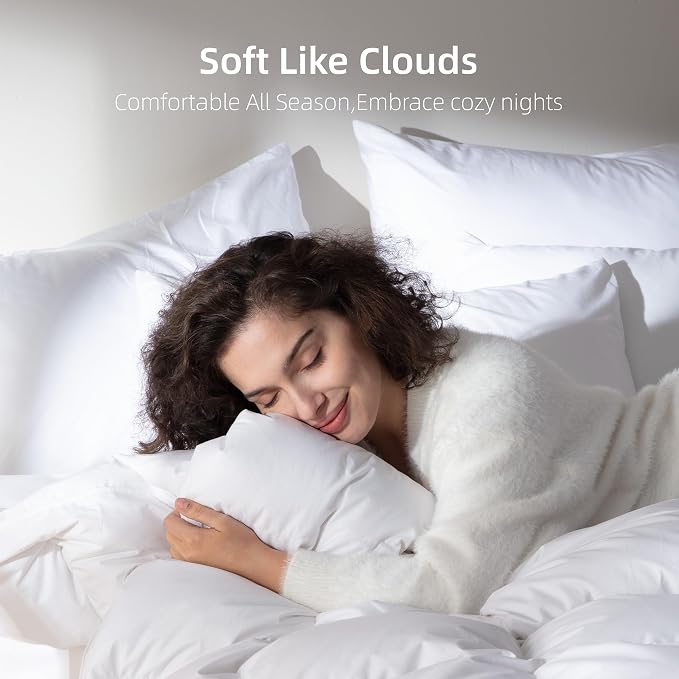Goose Feather Down Comforter Oversized King Size,100% Organic Cotton Duvet Insert,All-Season Luxury Duvet Insert with Baffle Box Design, 750+Fill Power Hotel Collection Bedding Comforter