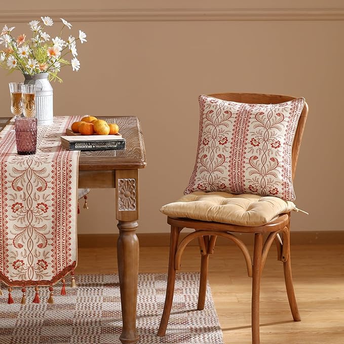 ISAENNE Design Euro Linen Square Throw Pillow Covers 18"x18" Pack of 2, French Country Cushion Covers with Orange Morris Floral Pattern Decoration Pillowcases for Bed, Living Room, Outdoor, Car
