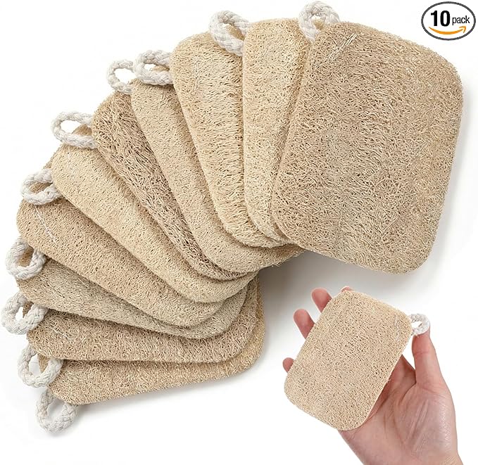 10 Pcs Natural Loofah Sponge Set, Dye-Free, Loofah Sponge for Dishwashing, Loofa for Women and Men Body Scrubber, Bath Exfoliator for Glowing Skin