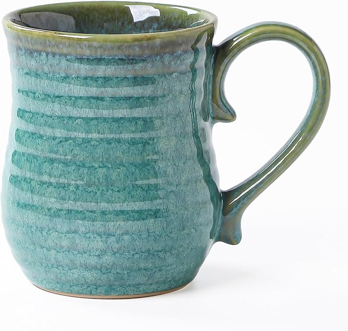 21 oz Large Ceramic Coffee Mugs, Handmade Cup with Large Handle, Big Tea and Coffee Cups for Office and Home, Microwave and Dishwasher Safe (Crystal Green)