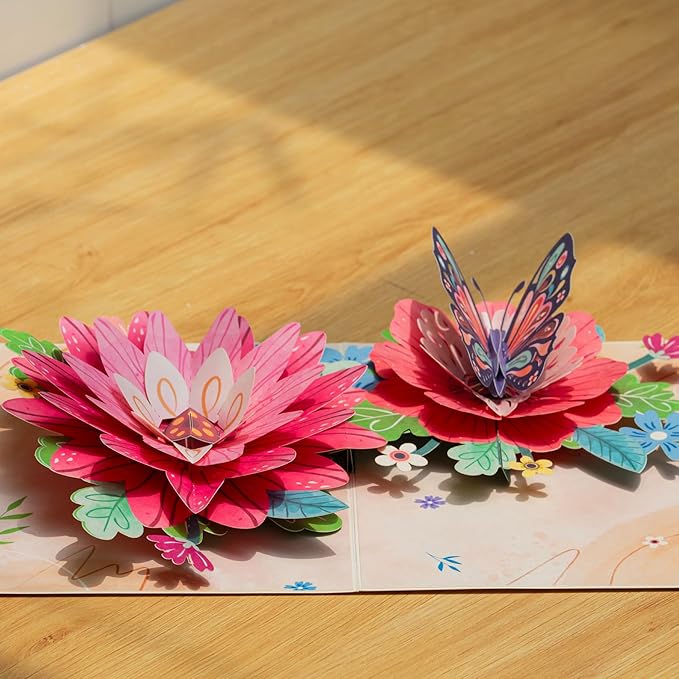 Frndly by Paper Love 3D Bloom and Butterfly Pop Up Card, Gift for Birthday, Wedding, Anniversary, Thank You, Get Well, Valentine’s Day, Mother’s Day & All Occasions, 100% Recycled & Eco-Friendly, 8" x 6" Cover, Includes Envelope and Note Tag