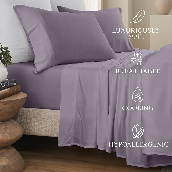 KARISSA MAE Pure Viscose from Bamboo Standard Size Pillowcase Set | 100% FSC Certified | Luxuriously Soft | Cooling | [Plum]
