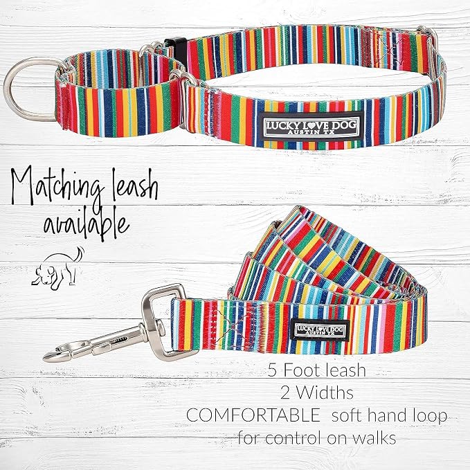 Lucky Love Dog Martingale Collar and Leash Set, Premium No Slip Collar and Leash Set, Colorful Hippie Martingale Color for Large Dogs, Great for Whippets, Greyhounds, and More (Hippie, Large - Combo)