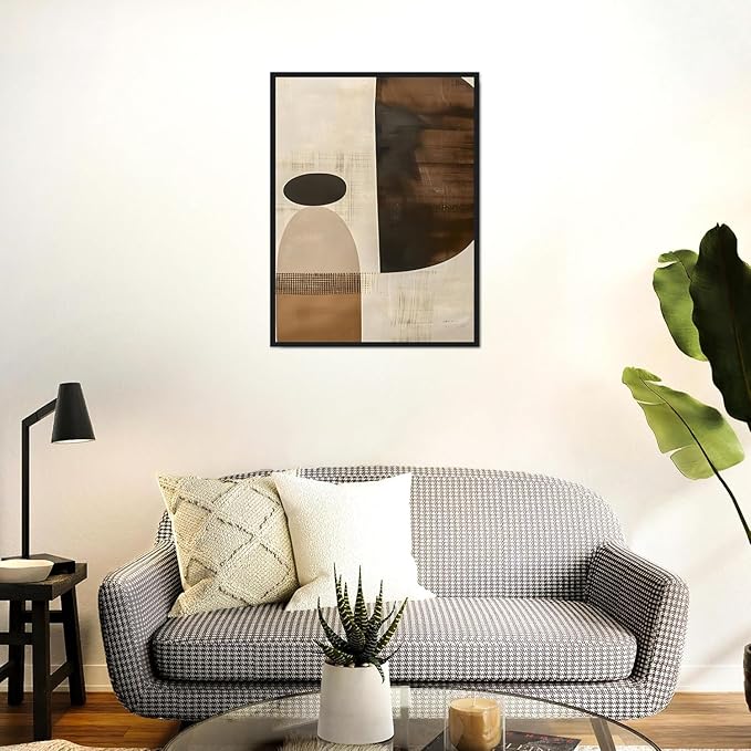 Moonow7 Earthy Geometric Wall Art Poster, Neutral Abstract Print for Living Room, Bedroom, Office, Entryway, Modern Minimalist Home Accent, Unframed Size A3 29.7 x 42 cm / 16.5X11.7