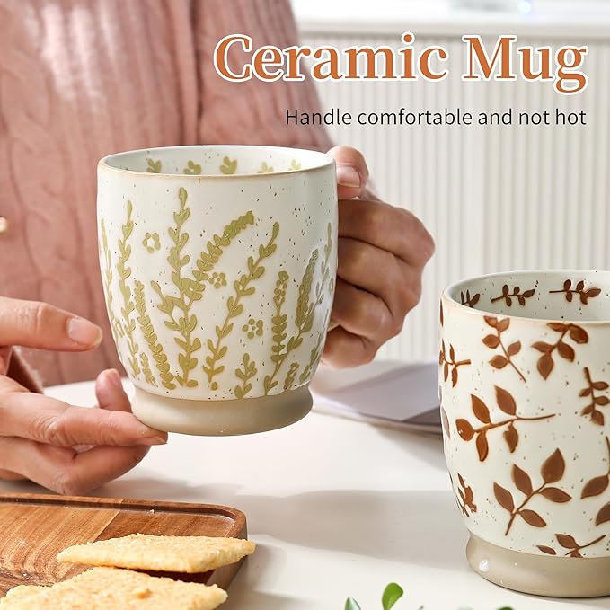 Ceramic Coffee Mug with Colorful Pattern, 18OZ Stoneware Coffee Mug with Large Handle, Tea Cup for Cappuccino, Cocoa, Latte, Tea, Microwave, Oven and Dishwasher Safe, Red leaves