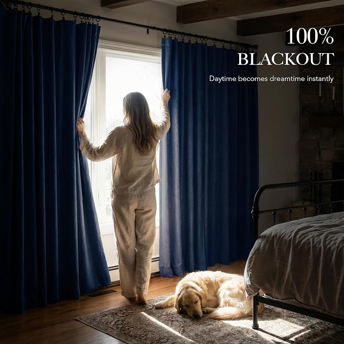 RYB HOME Navy Blue 100% Blackout Curtains for Bedroom 96 inches Long 52 inches Wide, Thermal Insulated &Privacy Assurd Curtains for Boy's Room/Sliding Glass Door/Living Room, 2 Panels