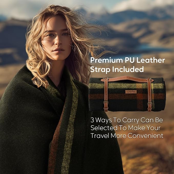 Molithe 100% Wool Blanket, 62" x 86", Warm, Thick, Washable, Military | Great for Camping, Outdoors, Sporting Events, Survival Kits Chic Verde