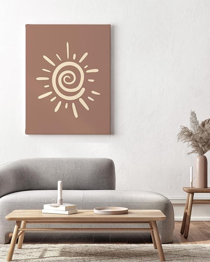 Abstract Spiral Sun Wrapped Canvas Wall Art Swirl Sunburst Print Earth Tones Terracotta 24x36 Inch Gallery Stretched Modern Nature Home Art