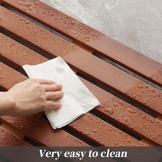 Bamboo Bath Mat for Shower with Non-Slip Rubber,Bathtub Mat,Floor Mat,Shower Mat for Indoor,Outdoor,Spa, Sauna, Pool (Brown, 20 * 13 * 1.4 inches)