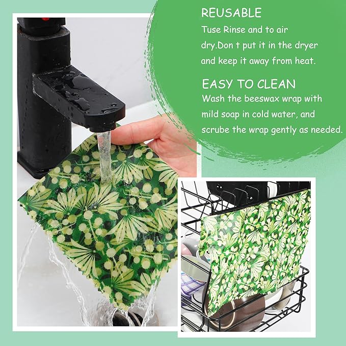 Reusable Beeswax Wrap, 11 Pack Eco-Friendly Beeswax Wraps For Food, Organic, Sustainable, Biodegradable, Zero Waste, Plastic-Free Food Storage (Flowers and Leaves)