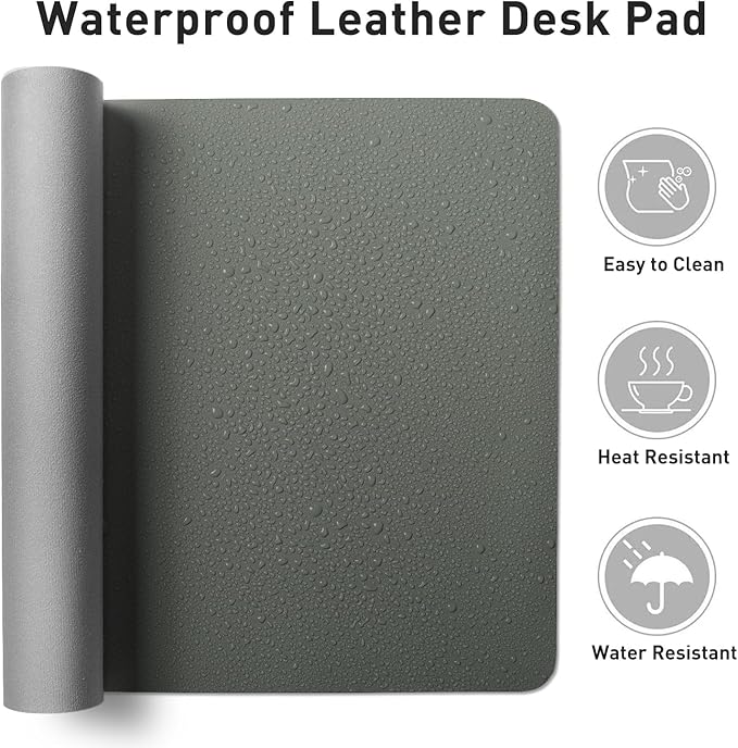 Aothia Faux Leather Desk Mat - Non-Slip PU Leather Desk Blotter, Waterproof Writing Surface, Large Desk Pad for Office & Home (Jungle Green, 55" x 24")
