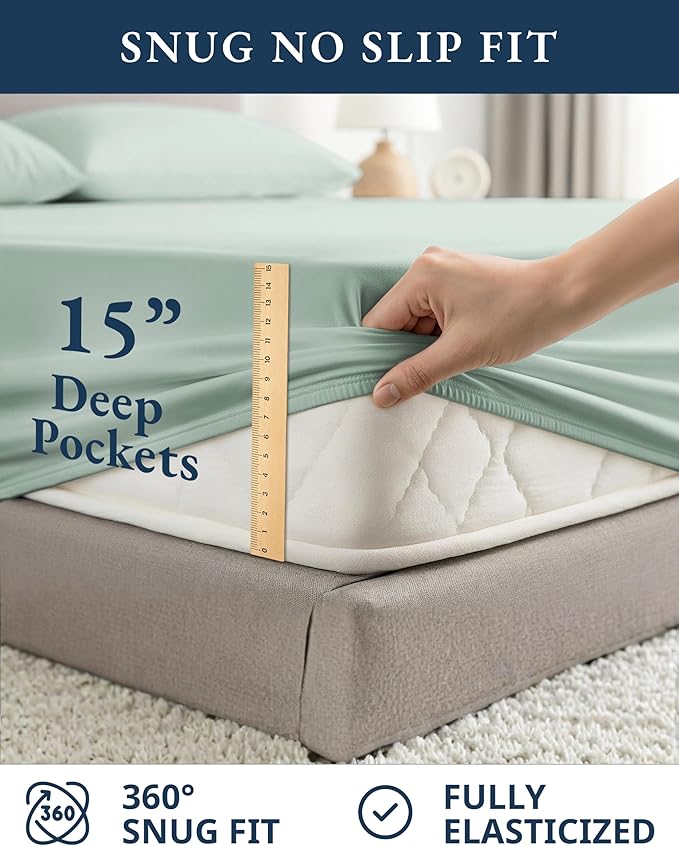 LANE LINEN 100% Organic Cotton Full Sheets Set, Soft & Comfy Percale Weave Fully Elasticized Reinforced Seams Sustainably Produced Oeko Tex Certified Deep Pocket Cotton Full Size Sheet - Cool Blue