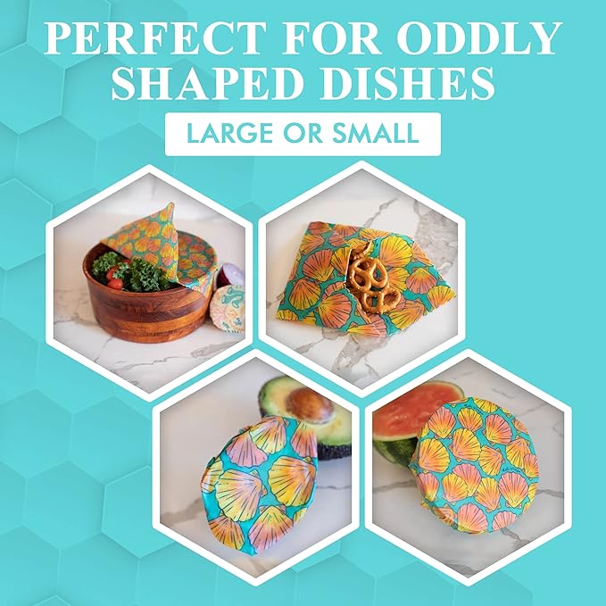 Meli Wraps - 3-Pack Reusable Beeswax Wraps for Food, Eco-Conscious Food Storage, Small, Medium and Large Food Wrap, Shells