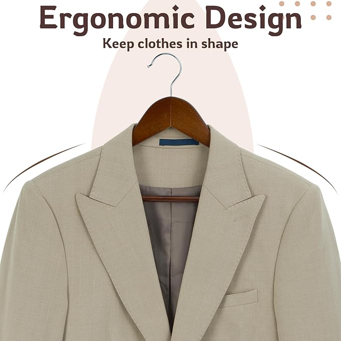 Wooden Hangers, 20 Pack Coat Hangers with Extra Smooth Finish, Precisely Cut Notches and Chrome Swivel Hook, Wooden Clothes Hangers for Shirt Suit Jacket Dress