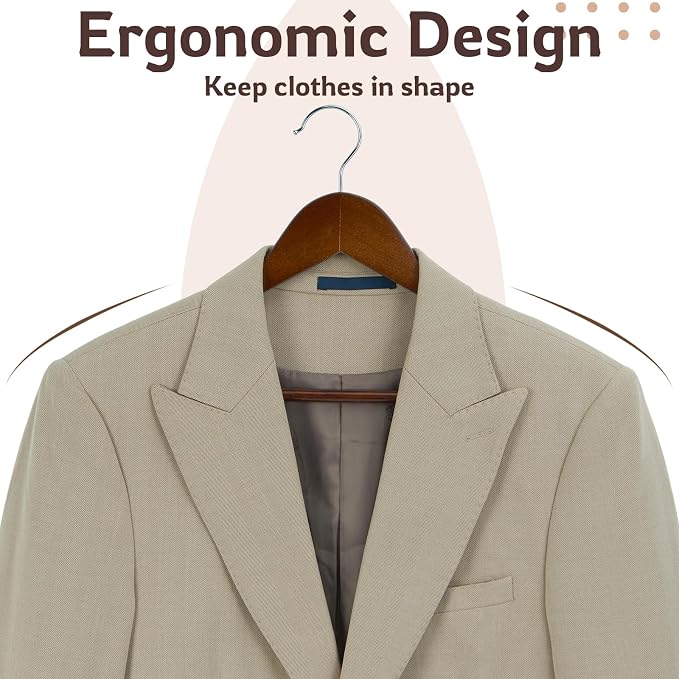 Solid Wooden Hangers, 30 Pack Walnut Slim Wood Hangers with Extra Smooth Finish, Precisely Cut Notches and Chrome Swivel Hook, Wooden Clothes Hangers for Shirt Suit Jacket Dress