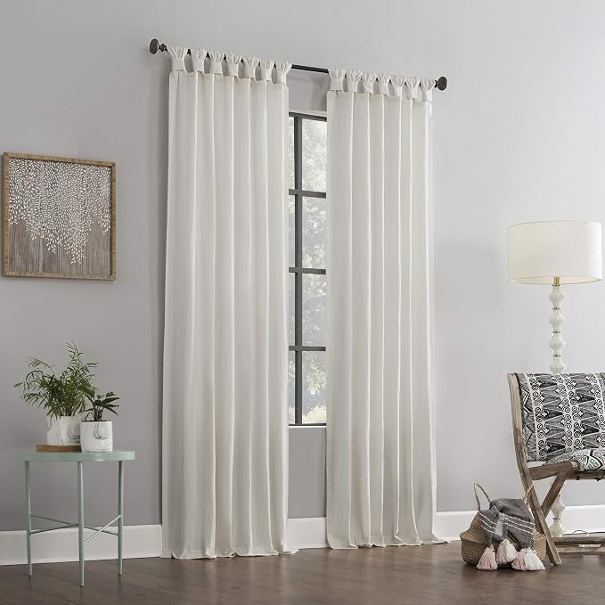 Archaeo - 56538 Washed 100% Cotton Twist Tab Curtain, 52" x 95" Panel, Cream