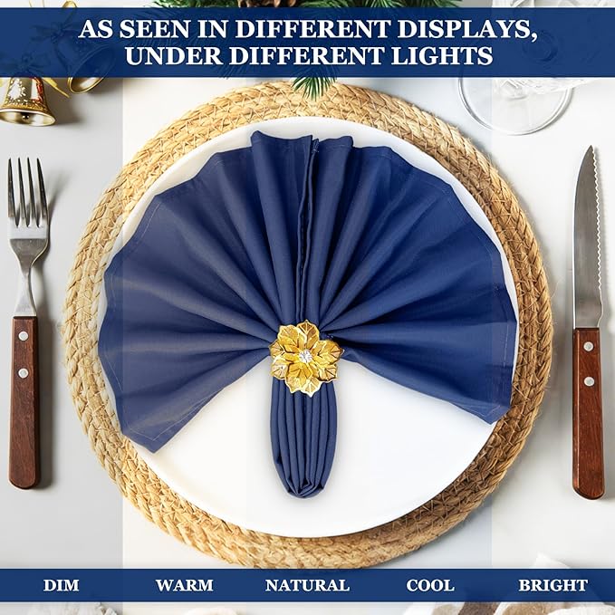 SuperO Set of 120 Cloth Napkins 17 x 17 Inch, Polyester Solid Washable Dinner Napkins with Hemmed Edges,Great for Restaurant, Wedding and Party(Navy Blue)