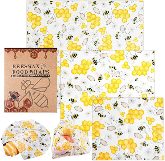 KFHESOMR 3 Pack Beeswax Wraps for Food, Reusable Food Wraps, Beeswax Wraps | Reusable Beeswax Wraps Roll , Organic Sustainable Beeswax Food Wraps, Cut-to-Size, for Bread, Sandwich, Cheese, Fruit, Snack