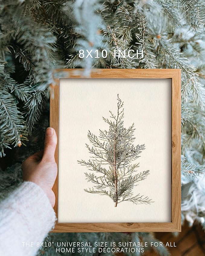 Vodefoad Vintage Cypress Tree Christmas Print Classical Naturalist Tree Landscape Print Painting Moody Christmas Farmhouse Wall Art Minimalist Mid Century Wall Art Painting Picture Aesthetic for Bedroom Bathroom Office Winter Room Decor Holiday Decorat...