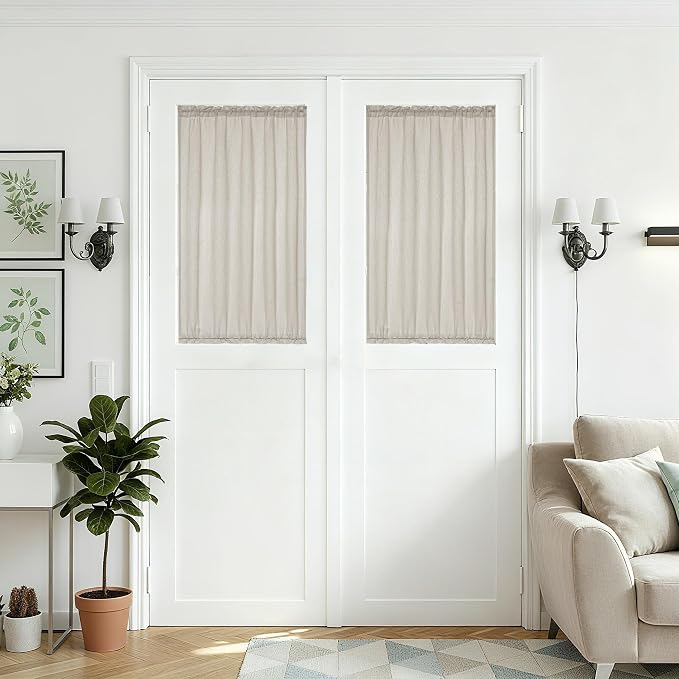 Linen Sheer Small Door Window Curtains for Kitchen Bathroom Privacy Door Curtain Burlywood Birch Farmhouse Rustic Curtains 2 Panels Light Filtering Dual Rod Pocket 25W X 40L Inch