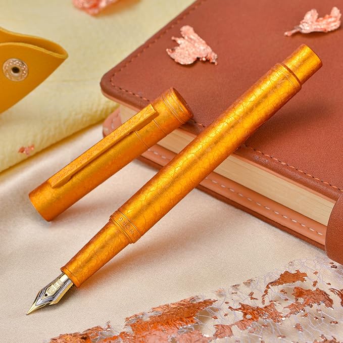 Hongdian 1851 Forest Fountain Pen Golden Ice Flowers, Medium Nib Classic Design with Converter and Metal Pen Case