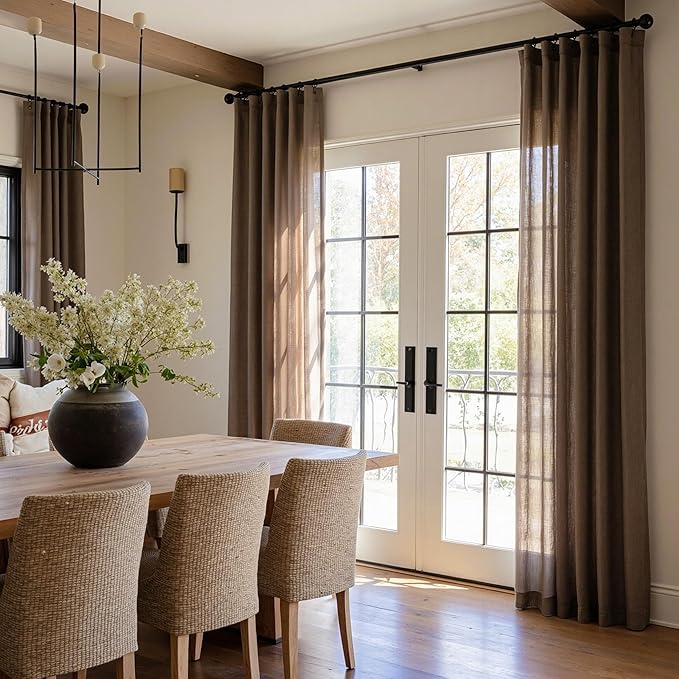 MYSKY HOME French Door Curtains for Closet Doorways, 72 Inches Long Dark Brown Semi Sheer Drapes Light Filtering Curtain Panels Elegant Look for Classroom/Guestroom Windows, 50" x 72", 2 PCs