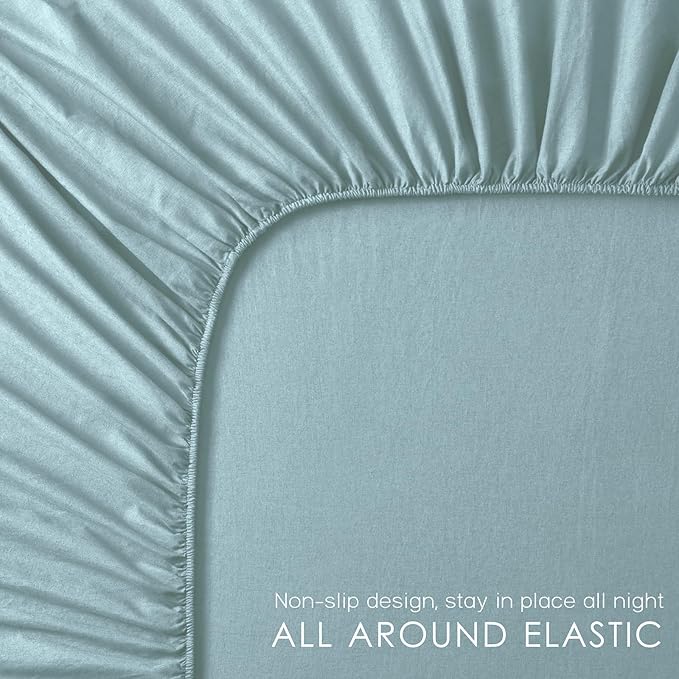 4Pcs Organic Linen Sheets King Size, 100% French Linen from Normandy, Durable Sky Blue Bed Sheets King Sheet Set with 16 Inch Deep Pocket, 1 Flat Sheet, 1 Fitted Sheet, 2 Pillowcases