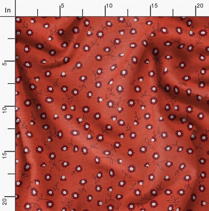 Soimoi Unstitched Crepe Fabric, 1 Yard - 42" Wide, Orange - Floral Print, Soft and Light Weight Fabric Material for Suits, Garments, Dresses and Accessories