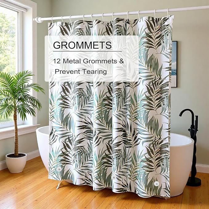 TIKABC Shower Curtain Liner, White Flower 4G PEVA Shower Liner, Plastic Waterproof Shower Curtains, 72x72 inch with Grommet Holes 3 Magnetic Weights