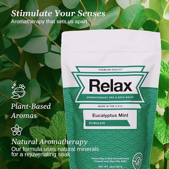 Relax Spa & Bath Aromatherapy Bath Salts for Hot Tub, Bath, or Spa, 2LB Bag Infused with Magnesium, Bath Salt for Soaking, Eucalyptus Mint Scent