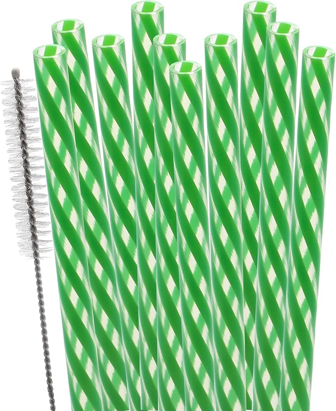 Dakoufish Replacement Straws for StanleylOwalalHydro Jug 40oz 30oz Tumbler,10 Pack 12 Inch Green Reusable Straws With Cleaning Brush For Stanley Simple Modern Cup,Dishwasher Safe.