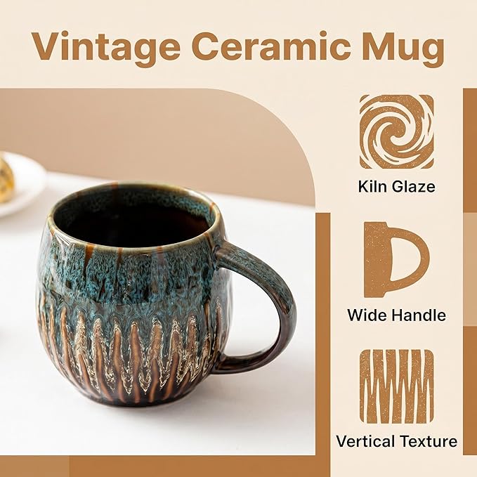 20oz Large Coffee Mug - Unique Handcrafted Look Ceramic Cup, Large Tea Mug, Microwave & Dishwasher Safe (blue,Set of 4)