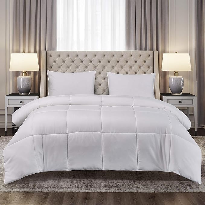 Blue Ridge Home Fashions Microfiber Light Weight Solid Down Alternative All Season Comforter - Hypoallergenic Polyester Fill, Twin, White