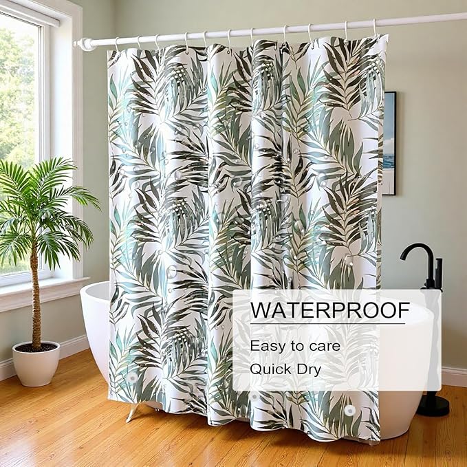 TIKABC Shower Curtain Liner, White Flower 4G PEVA Shower Liner, Plastic Waterproof Shower Curtains, 72x72 inch with Grommet Holes 3 Magnetic Weights