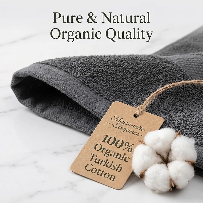 Maisonette Elegance 100% Organic Cotton Turkish Bath Towels, Soft & Absorbent, Ideal Quick Dry Large Luxury Bathroom Towel Set for Shower (30" x 58", 2 Pack) - Dark Grey (Stone)